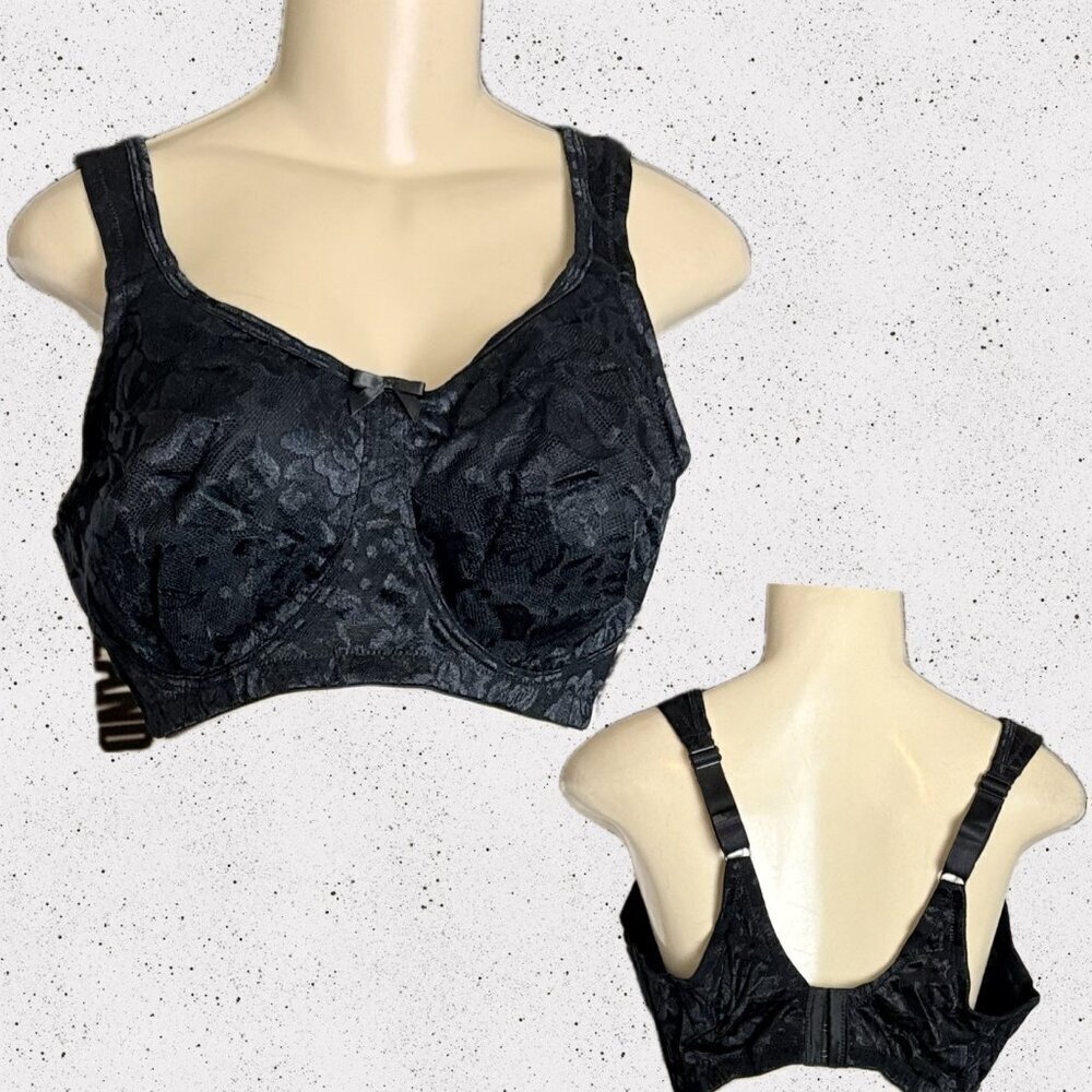 Comfort Choice 40D Solid Black Jacquard Floral Wireless Full Coverage Bra